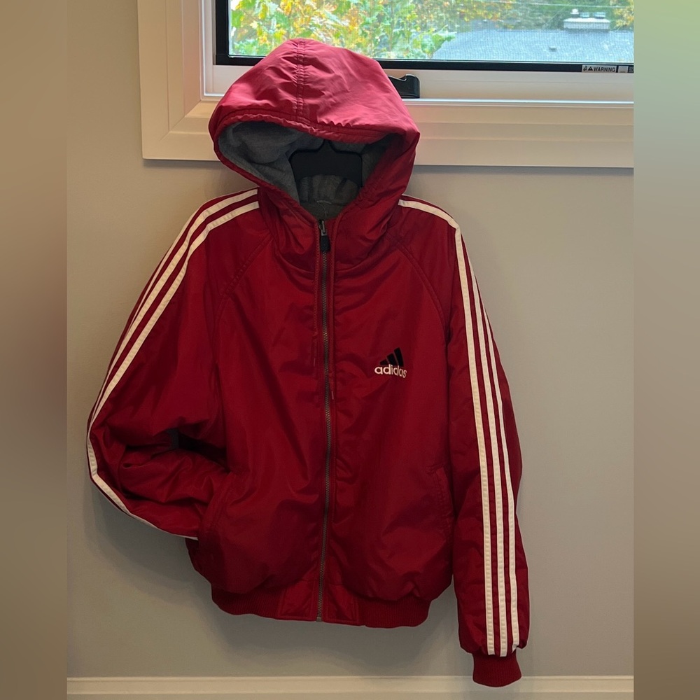 Adidas Men's SMALL Jacket Red Vintage Reversible Trefoil Windbreaker Sweatshirt